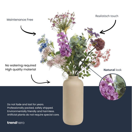 Artificial Flower Bouquet - Purple Bloom Deluxe - Real Touch - 10 Stems - ↑ 90 cm