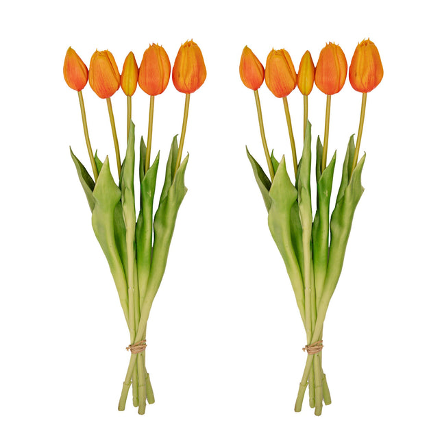 Tulip bouquet – 10 pieces – Mixed colours – ‘Real Touch’ artificial tulips – 42 cm (white/green)