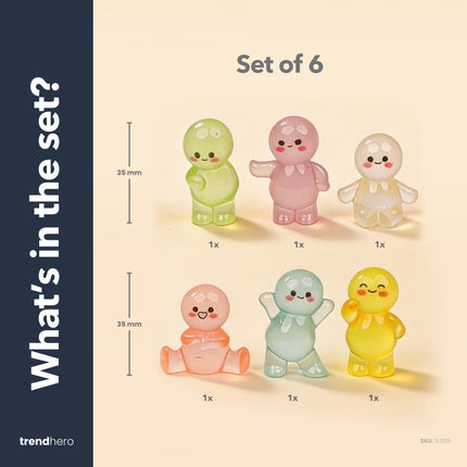 Glow Buddies - Decorative Miniature Figures - Glow in the dark - 6 pcs - ↑ 3 cm