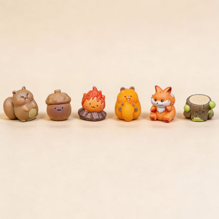 Forest Friends - Decorative Miniature Figures - Autumn Theme - 6 pcs - ↑ 1 - 3 cm