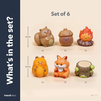 Forest Friends - Decorative Miniature Figures - Autumn Theme - 6 pcs - ↑ 1 - 3 cm