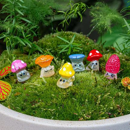 Night Mushrooms Set of 6 - Miniature Figurines - 2 cm Tall - Glow-in-the-Dark