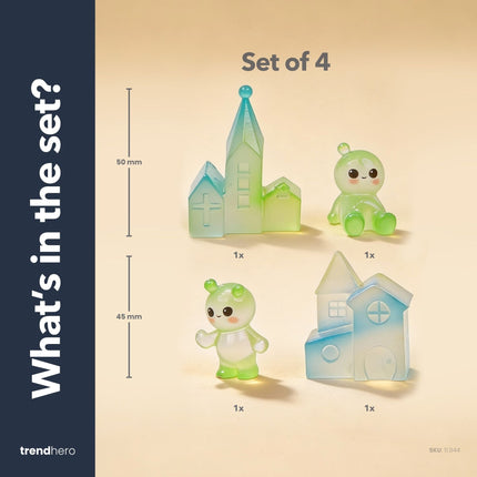 Glow Village - Decorative Miniature Village - Glow in the Dark - Set of 4 - ↑ 3–5 cm