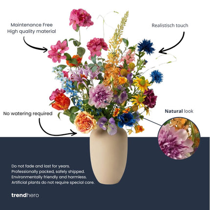 Artificial Flower Bouquet - Summer Garden Deluxe - Real Touch - 19 Stems - ↑ 100 cm