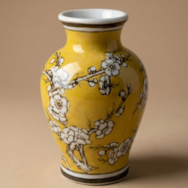Porcelain Vase - Yellow - Flower vase - Ø 9,5 ↑ 15 cm