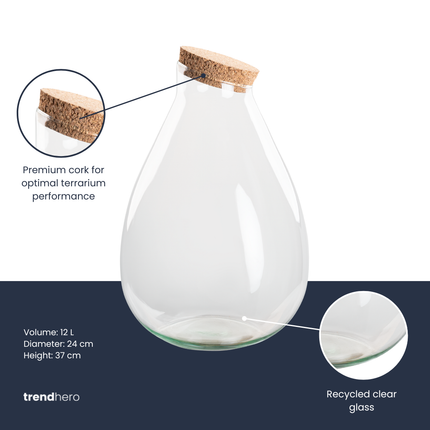 Terrarium bottle 'Drop XL' with cork - Closed terrarium Ø 29 cm ↑ 37 cm