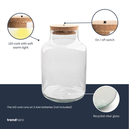 Terrarium with cork - Milky + led cork - Closed terrarium ↑30 cm