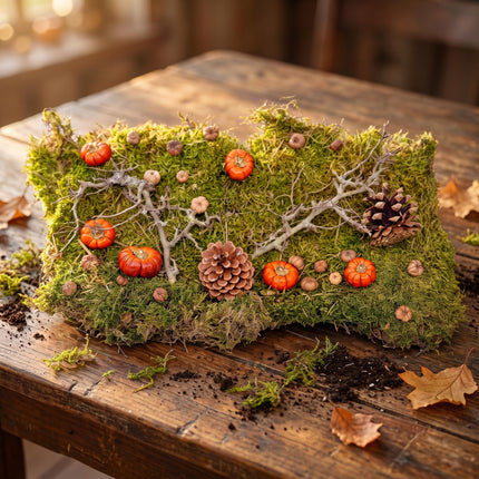 Autumn deco kit - Dried pumpkins, flat moss, bonsai wood, cones