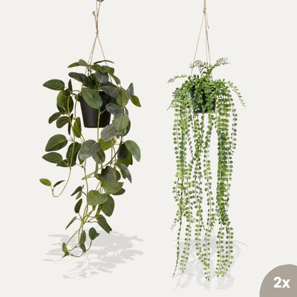 Potted hanging plants with rope - 2pcs - Artificial Plants - Bundle Set