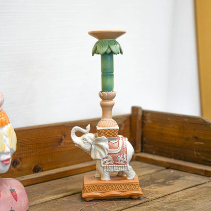 Candle holder - Elephant Natural/Pink - Polyresin -  ↑ 34,5 cm