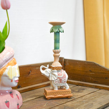Candle holder - Elephant Natural/Pink - Polyresin -  ↑ 34,5 cm