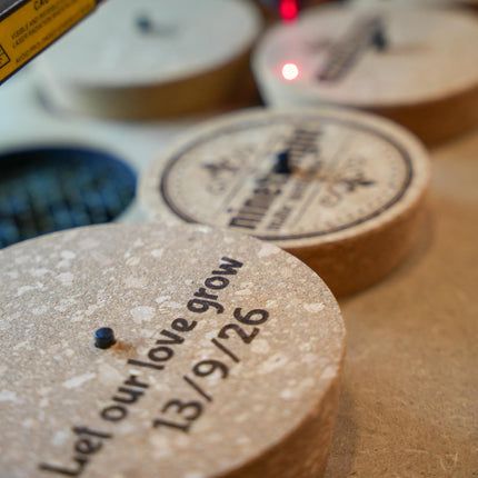 Custom text engraving on cork