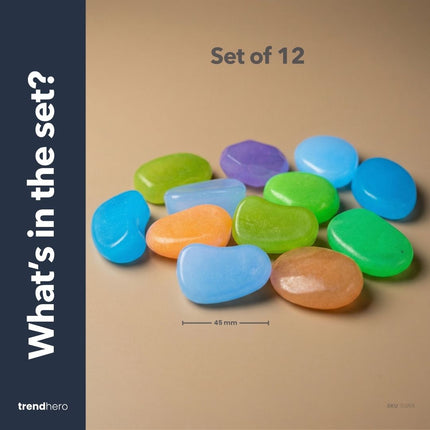 Glow Stones Medium - 12 pcs - Glow in the dark - Terrarium decoration - Aquarium decoration - Multicolor - 3-5 cm