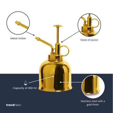 Plant mister - Waterer - Stainless Steel Gardening Sprinkler - Gold - ↑ 15.5 cm