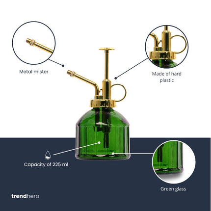 Plant mister - Waterer - Glass Gardening Sprinkler - Green Glass - ↑ 16 cm