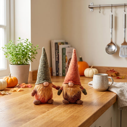 Gnome - 32cm - Wool, cotton - Orange hat - Autumn, Halloween