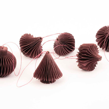 Hanging paper ornaments - Set 6 pcs - 4,5 cm - Christmas honeycomb baubles - Purple - Green - Olive - Christmas tree decorations