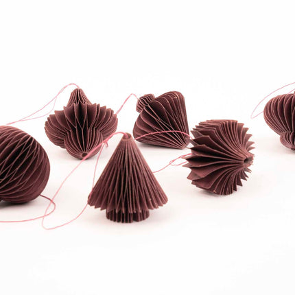 Hanging paper ornaments - Set 6 pcs - 4,5 cm - Christmas honeycomb baubles - Purple - Green - Olive - Christmas tree decorations