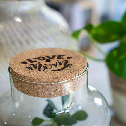 'LOVE MOM' terrarium Little Milky + Engraved cork with light - Bottle garden DIY kit - Ø 17 cm ↑ 25 cm - Mother’s Day