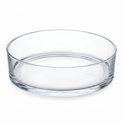 Open glass cylinder bowl with straight walls and flat base, diameter 29 cm, height 8 cm
