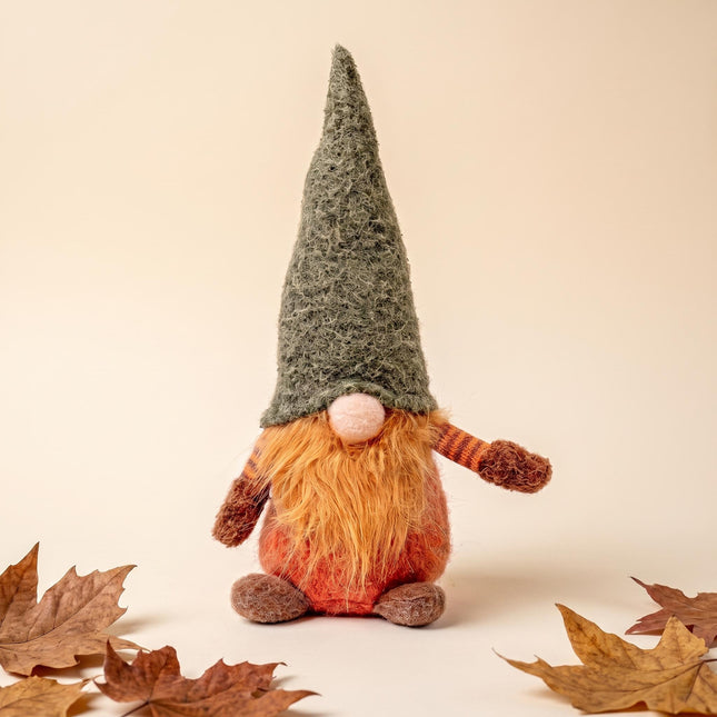 Sitting gnome with green hat 32cm autumn halloween decoration