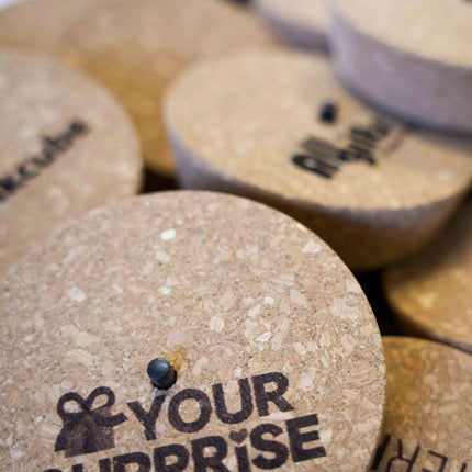 Custom logo engraving on cork