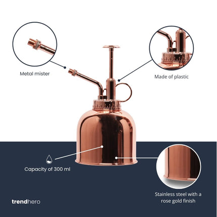 Plant mister - Waterer - Stainless Steel Gardening Sprinkler - Rose Gold - ↑ 15.5 cm