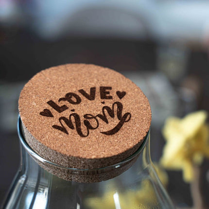 'LOVE MOM' terrarium Drop XL + Engraved cork - Bottle garden DIY kit – Ø 24 cm ↑ 37 cm - Mother’s Day