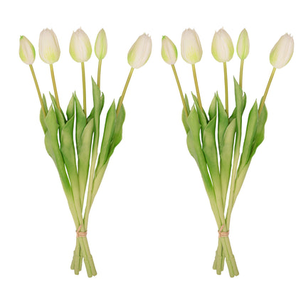 Tulip bouquet – 10 pieces – Mixed colours – ‘Real Touch’ artificial tulips – 42 cm (white/green)