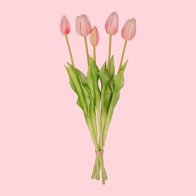 Tulip Bouquet - Pink - ‘Real Touch’ Artificial Tulips - 5 Tulip stems - 43 cm