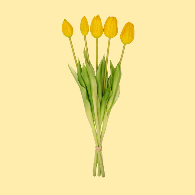 Tulip Bouquet – 5 Pieces – Various Colours – ‘Real Touch’ Artificial Tulips – 42 cm